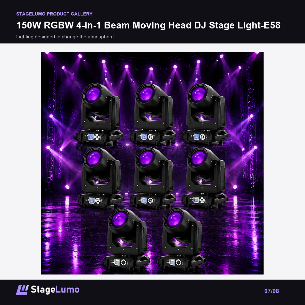 150W RGBW 4-in-1 Beam Moving Head DJ Stage Light-E58 - StageLumo image 7