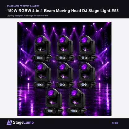 150W RGBW 4-in-1 Beam Moving Head DJ Stage Light-E58 - StageLumo image 7