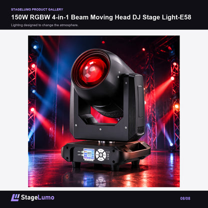 150W RGBW 4-in-1 Beam Moving Head DJ Stage Light-E58 - StageLumo image 8