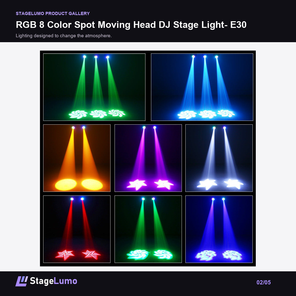 RGB 8 Color Spot Moving Head DJ Stage Light- E30 - StageLumo image 2