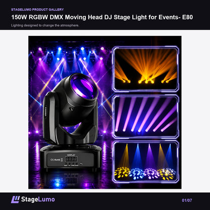 150W RGBW DMX Moving Head DJ Stage Light for Events- E80 - StageLumo image 1