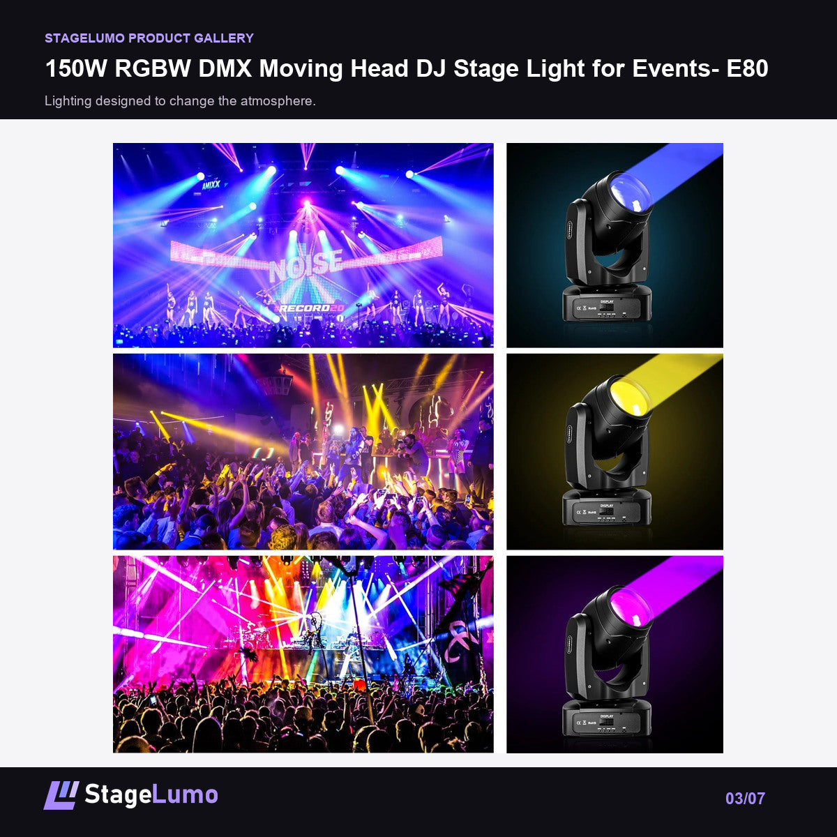 150W RGBW DMX Moving Head DJ Stage Light for Events- E80 - StageLumo image 3