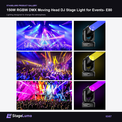 150W RGBW DMX Moving Head DJ Stage Light for Events- E80 - StageLumo image 3