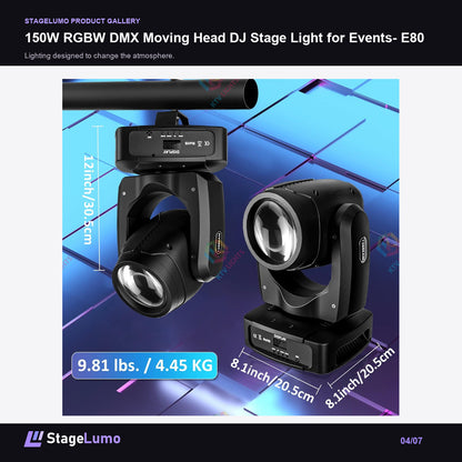 150W RGBW DMX Moving Head DJ Stage Light for Events- E80 - StageLumo image 4