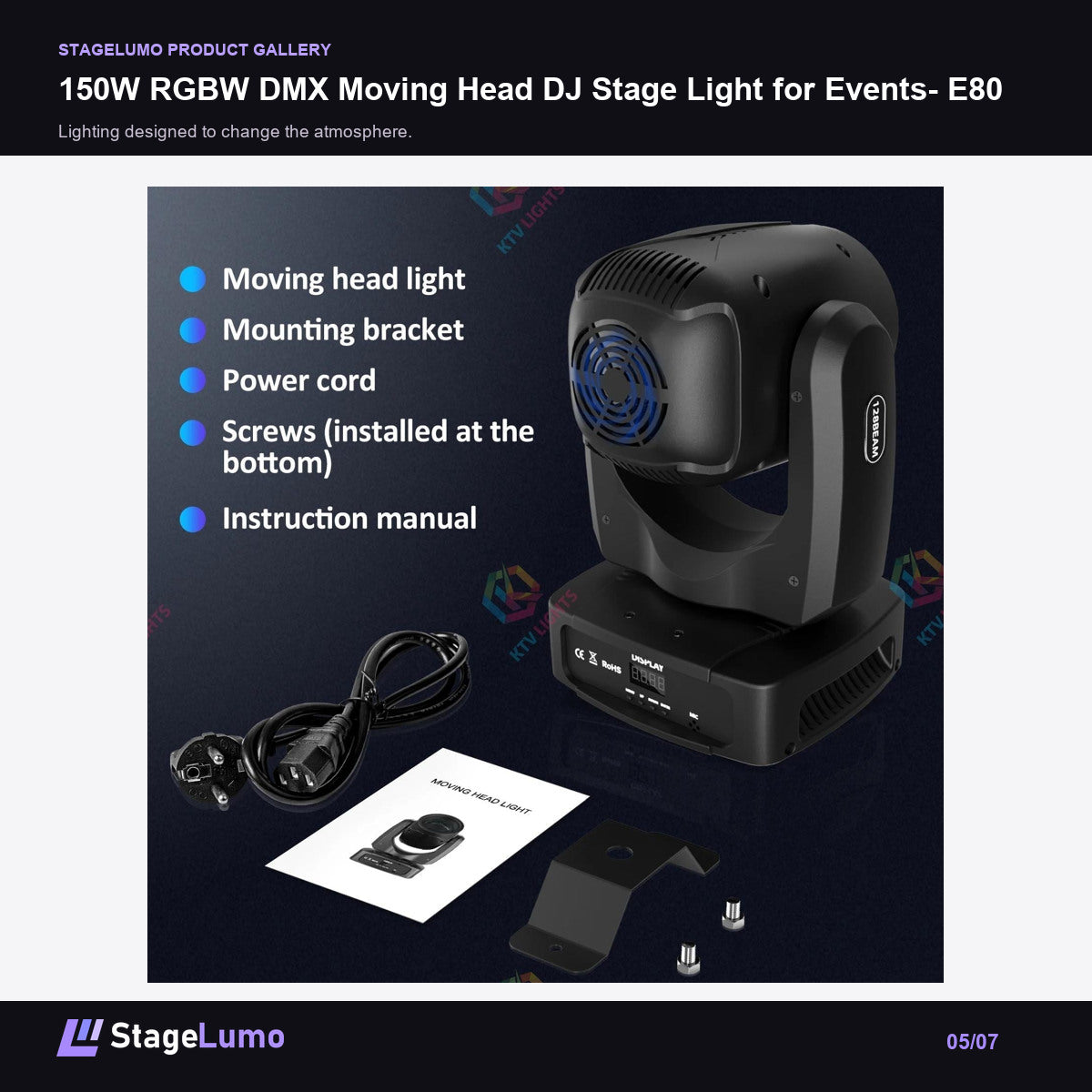 150W RGBW DMX Moving Head DJ Stage Light for Events- E80 - StageLumo image 5