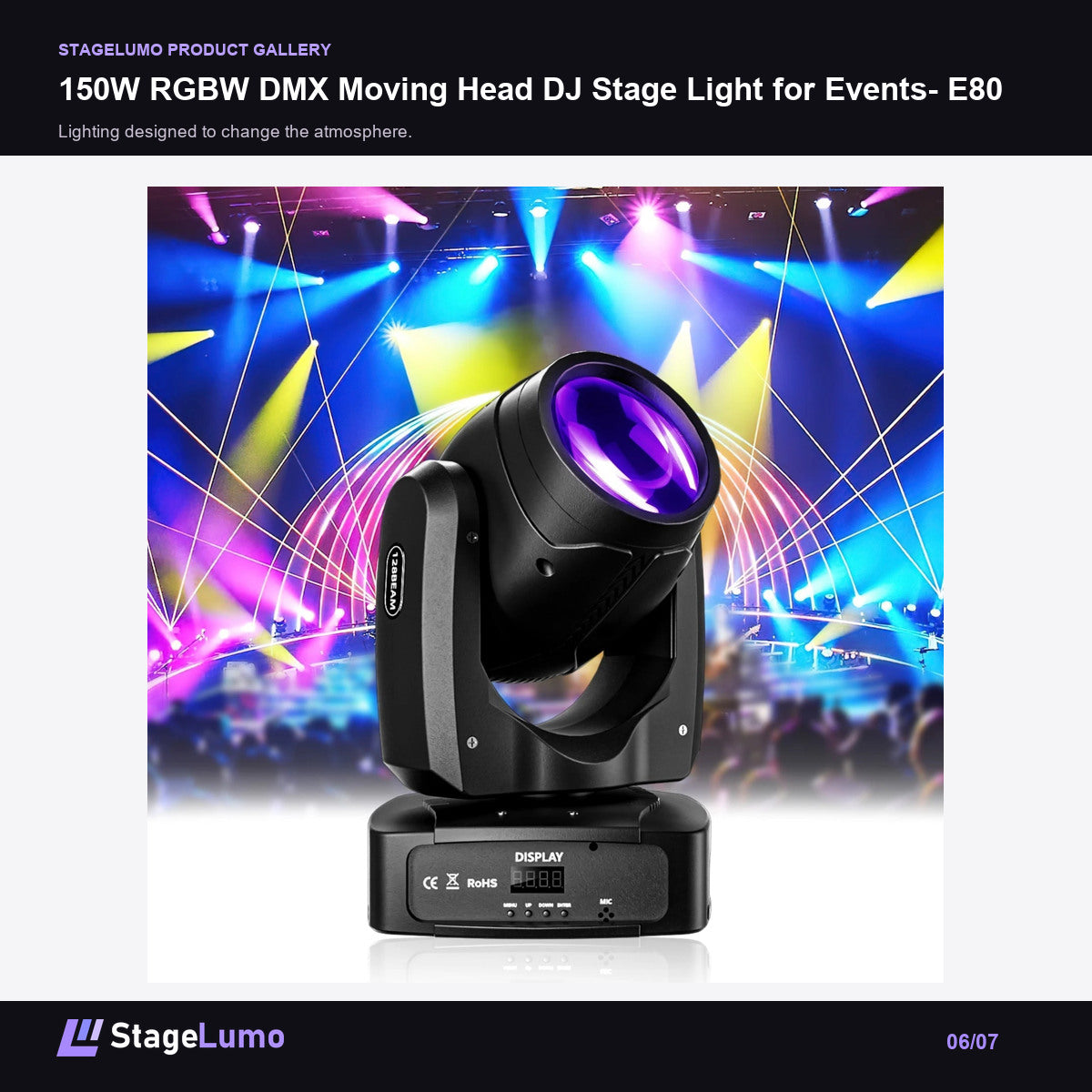 150W RGBW DMX Moving Head DJ Stage Light for Events- E80 - StageLumo image 6