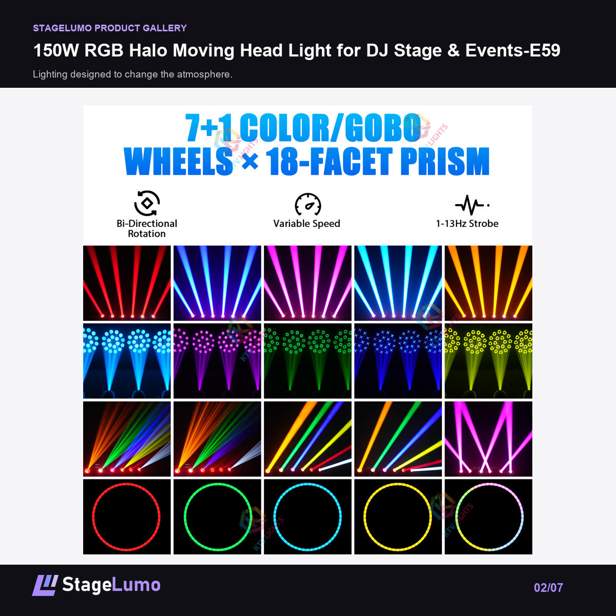 150W RGB Halo Moving Head Light for DJ Stage & Events-E59 - StageLumo image 2