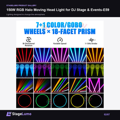 150W RGB Halo Moving Head Light for DJ Stage & Events-E59 - StageLumo image 2