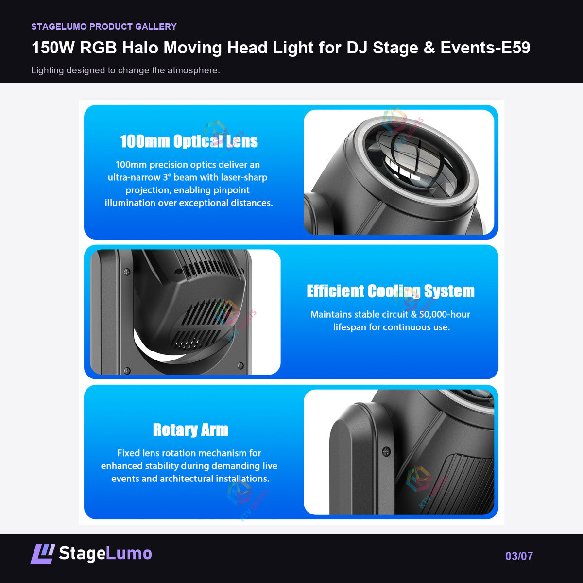 150W RGB Halo Moving Head Light for DJ Stage & Events-E59 - StageLumo image 3