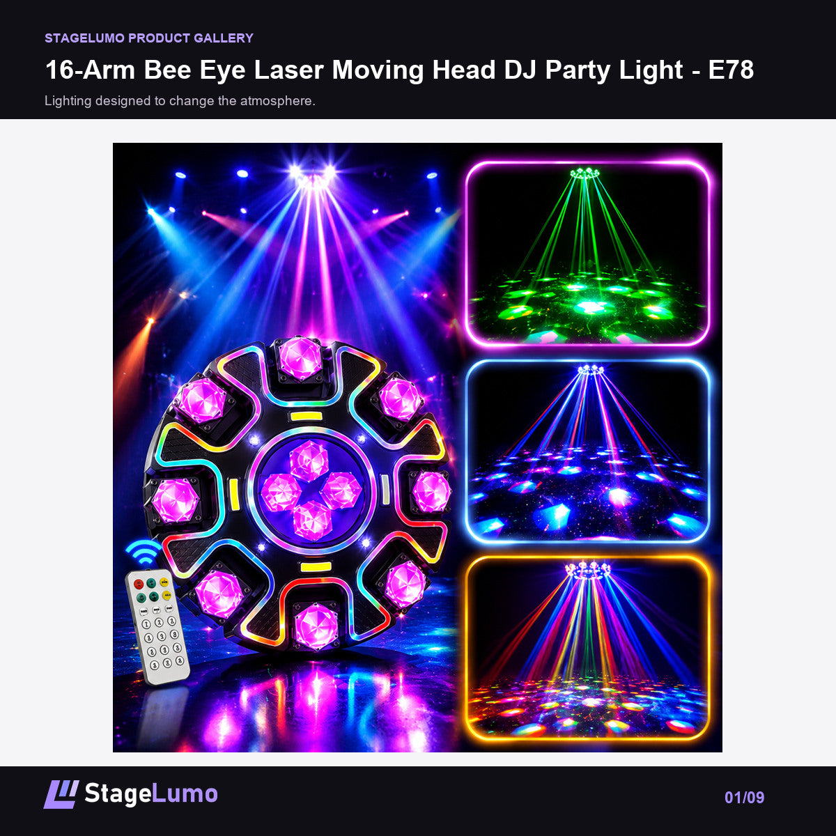 16-Arm Bee Eye Laser Moving Head DJ Party Light - E78 - StageLumo image 1