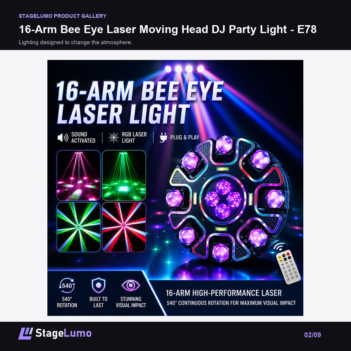 16-Arm Bee Eye Laser Moving Head DJ Party Light - E78 - StageLumo image 2