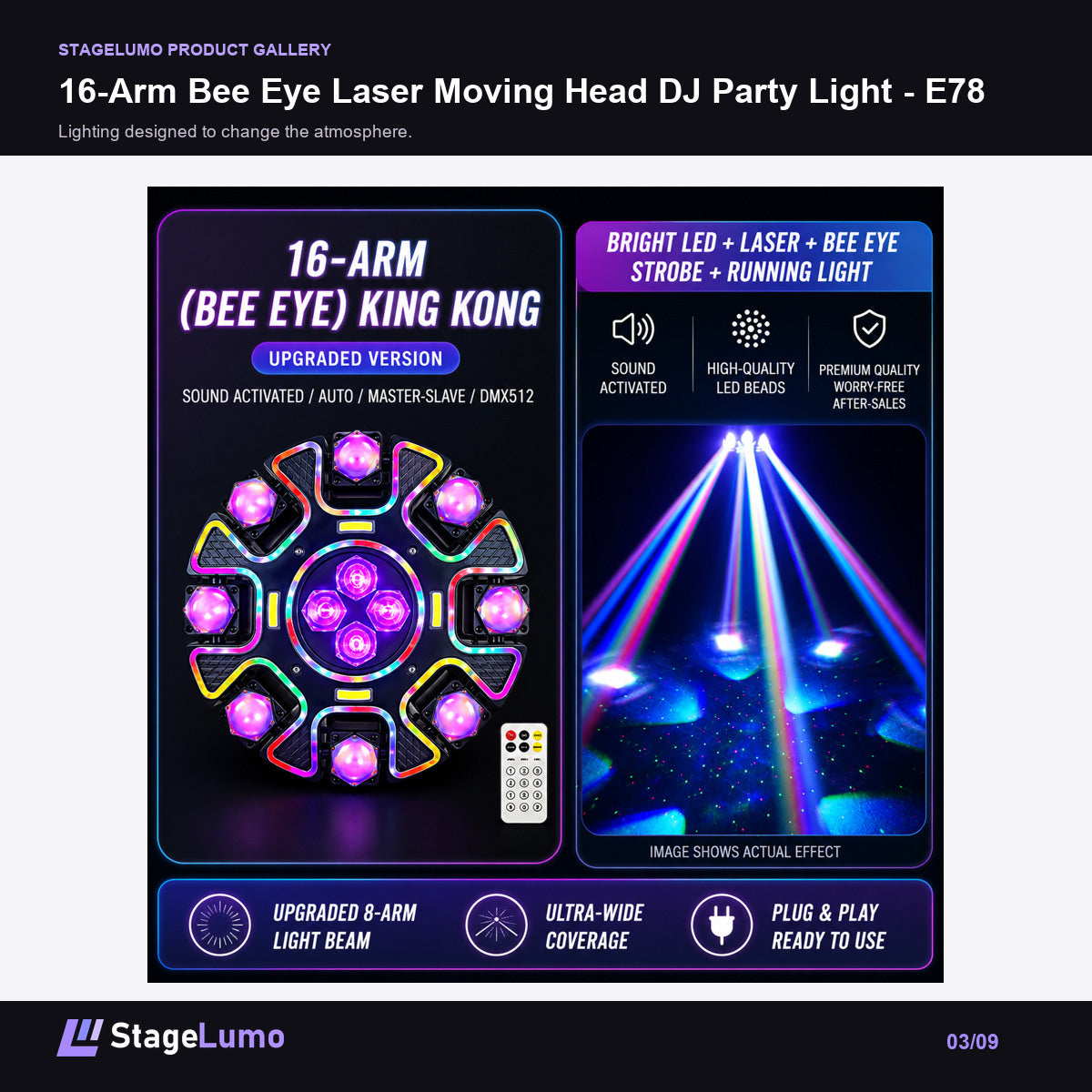 16-Arm Bee Eye Laser Moving Head DJ Party Light - E78 - StageLumo image 3