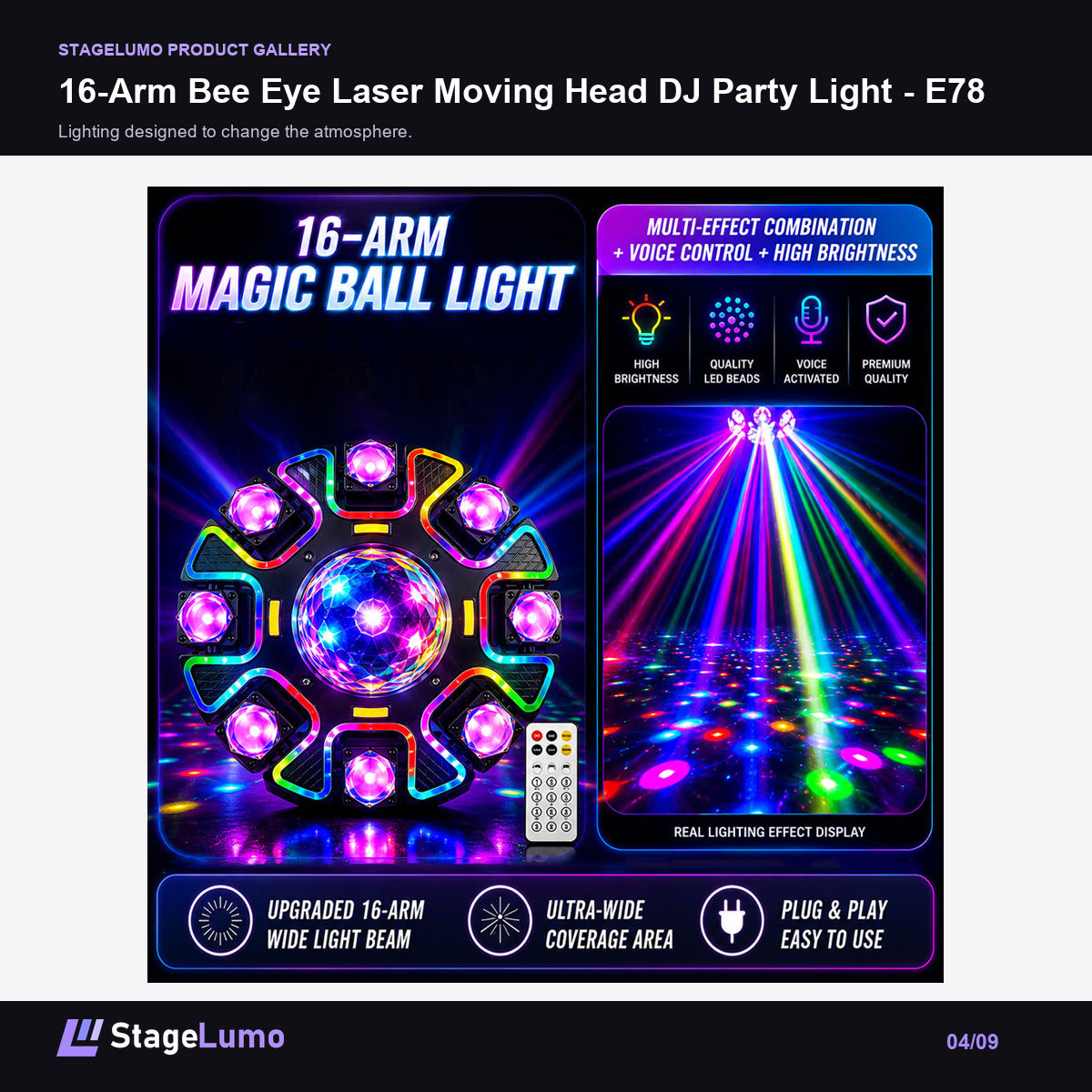 16-Arm Bee Eye Laser Moving Head DJ Party Light - E78 - StageLumo image 4