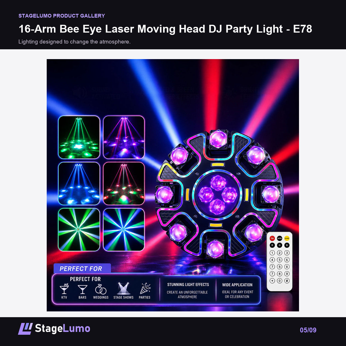 16-Arm Bee Eye Laser Moving Head DJ Party Light - E78 - StageLumo image 5