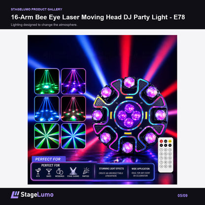 16-Arm Bee Eye Laser Moving Head DJ Party Light - E78 - StageLumo image 5