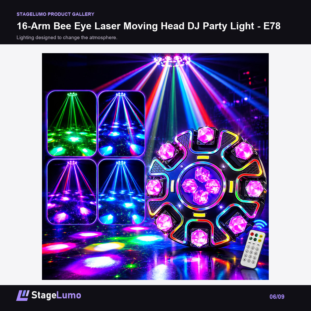 16-Arm Bee Eye Laser Moving Head DJ Party Light - E78 - StageLumo image 6