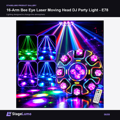 16-Arm Bee Eye Laser Moving Head DJ Party Light - E78 - StageLumo image 6