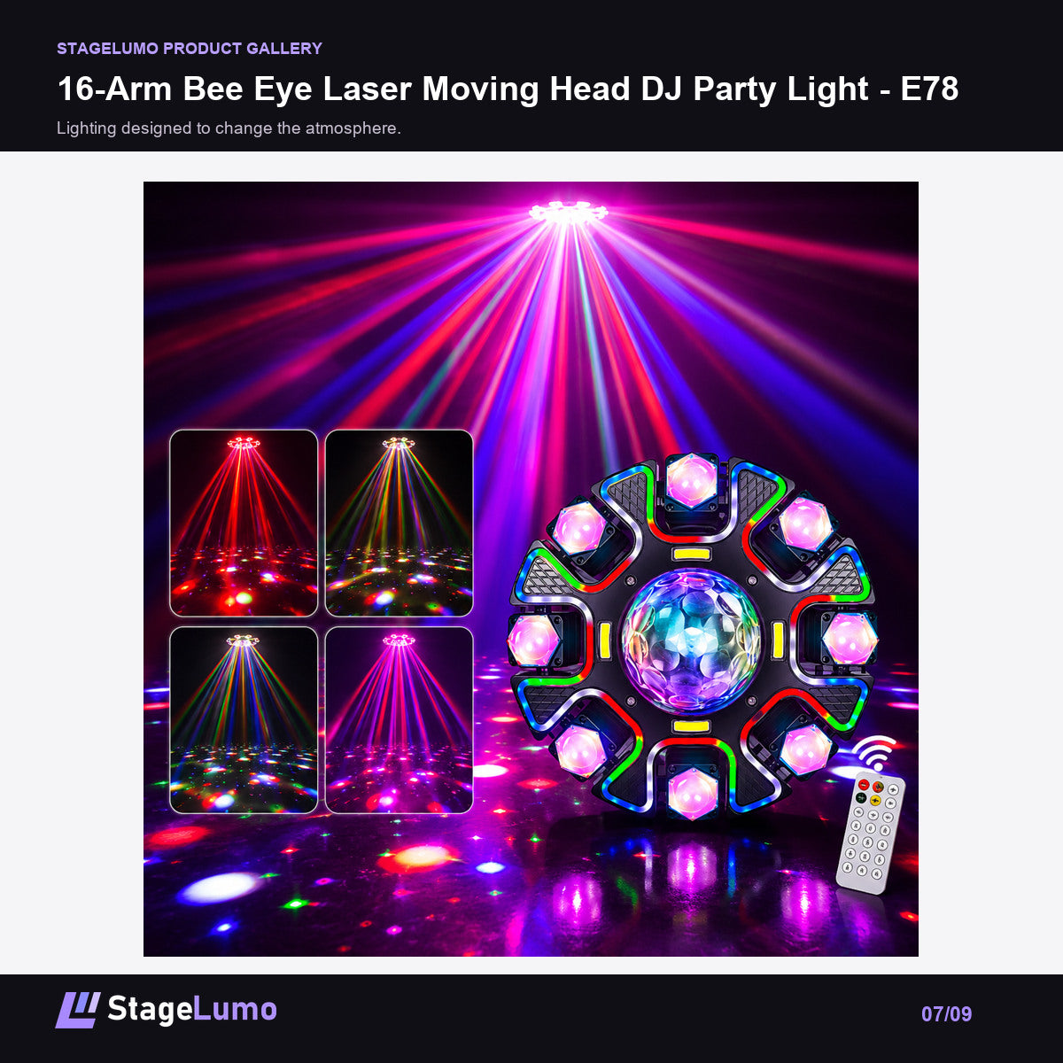 16-Arm Bee Eye Laser Moving Head DJ Party Light - E78 - StageLumo image 7