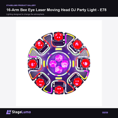 16-Arm Bee Eye Laser Moving Head DJ Party Light - E78 - StageLumo image 8