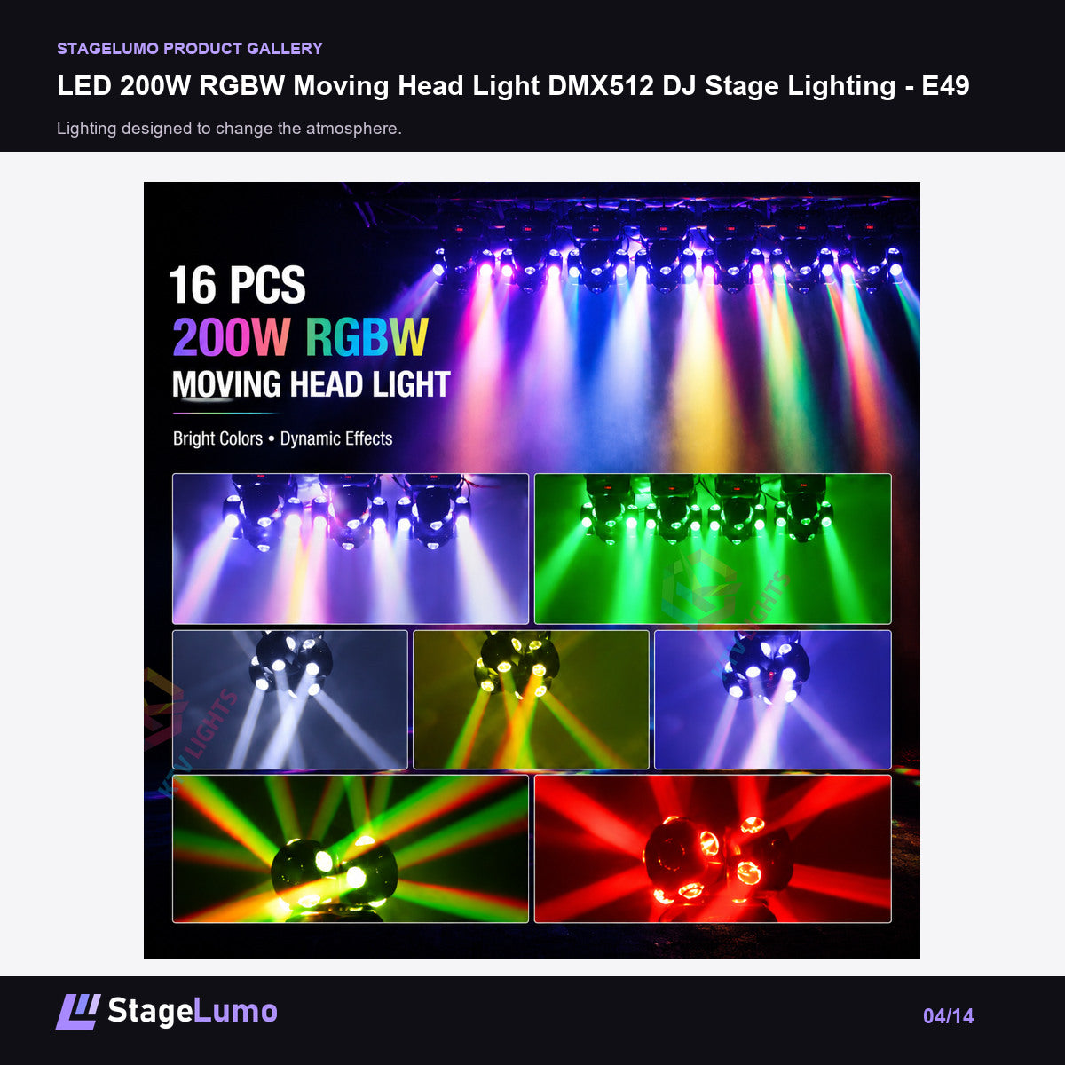 LED 200W RGBW Moving Head Light DMX512 DJ Stage Lighting - E49 - StageLumo image 4