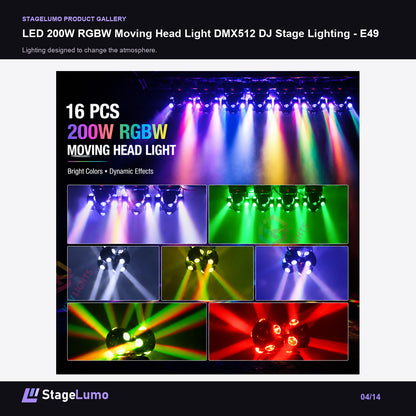 LED 200W RGBW Moving Head Light DMX512 DJ Stage Lighting - E49 - StageLumo image 4