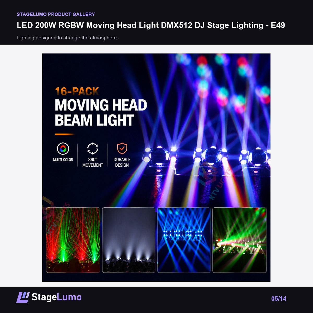 LED 200W RGBW Moving Head Light DMX512 DJ Stage Lighting - E49 - StageLumo image 5