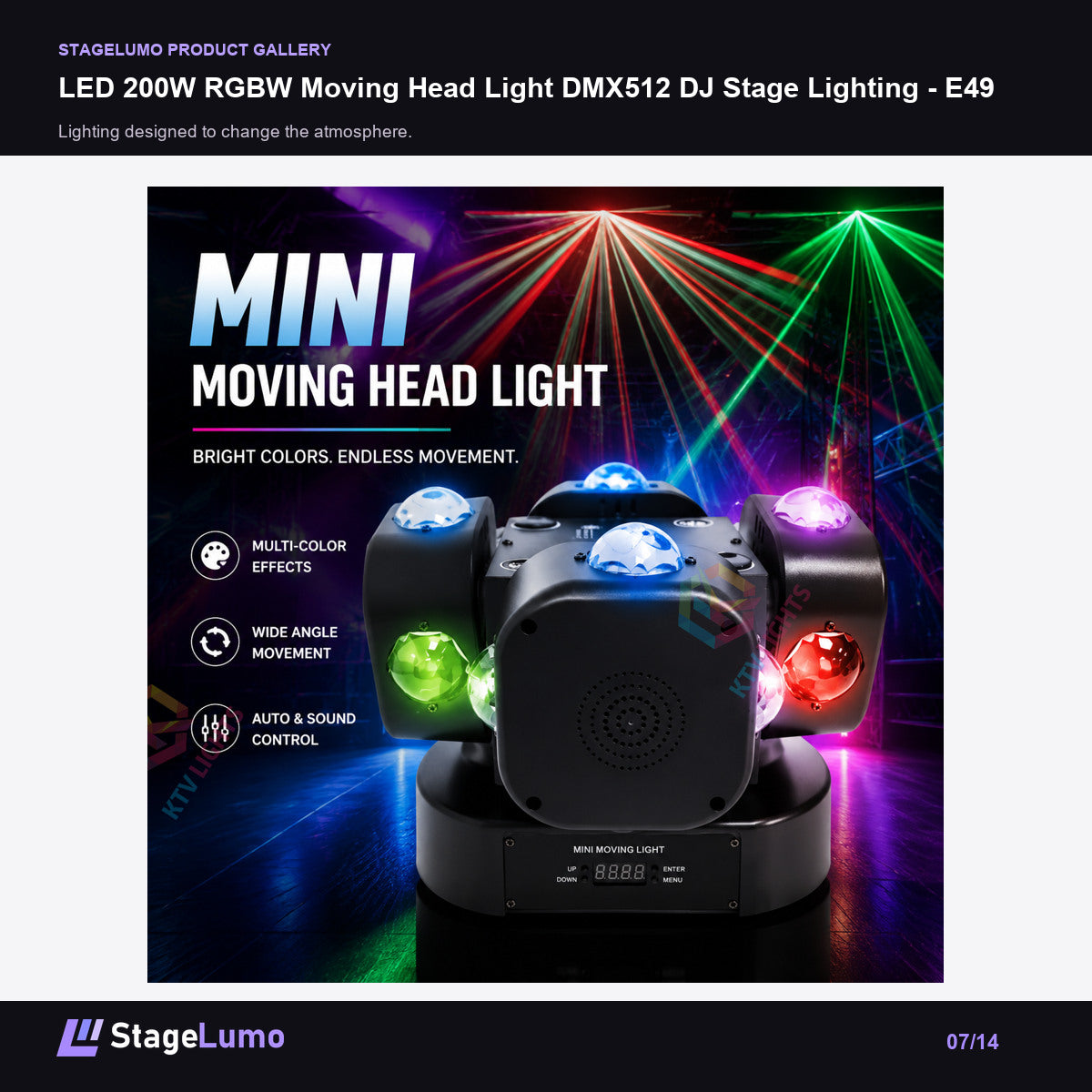 LED 200W RGBW Moving Head Light DMX512 DJ Stage Lighting - E49 - StageLumo image 7