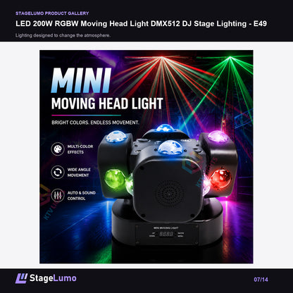 LED 200W RGBW Moving Head Light DMX512 DJ Stage Lighting - E49 - StageLumo image 7