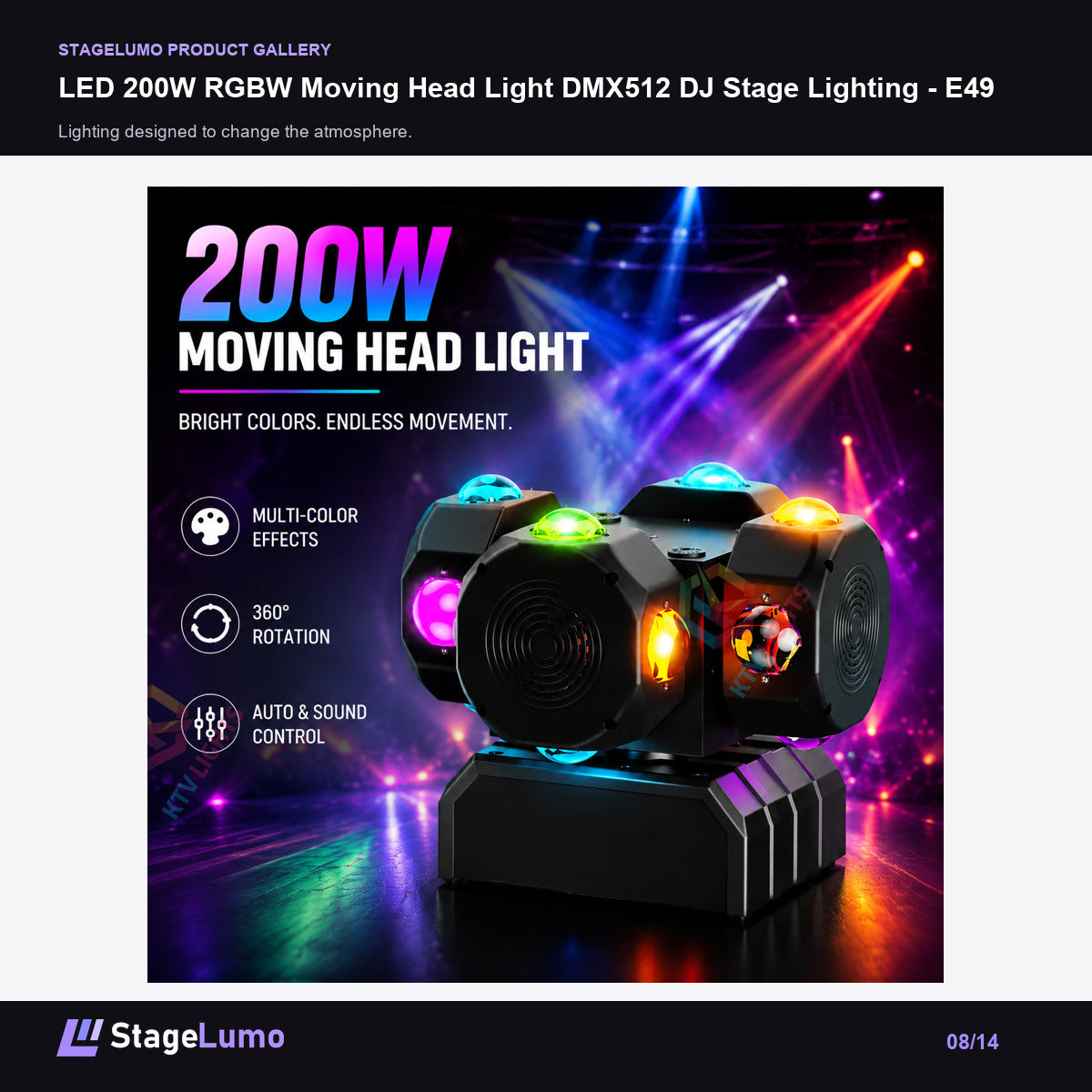 LED 200W RGBW Moving Head Light DMX512 DJ Stage Lighting - E49 - StageLumo image 8