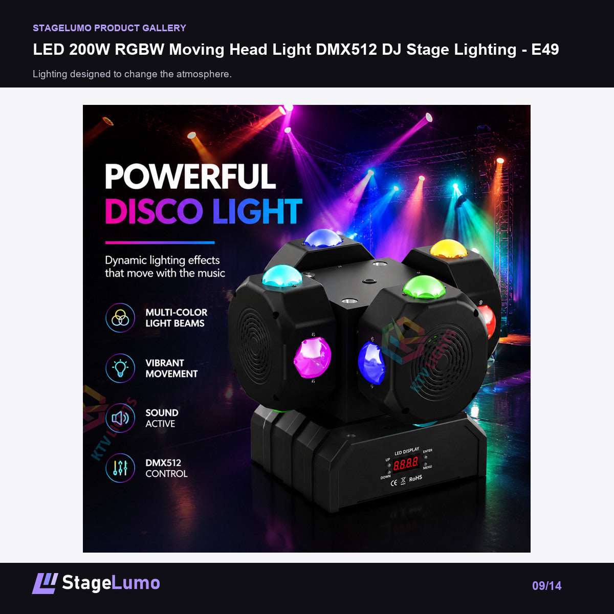 LED 200W RGBW Moving Head Light DMX512 DJ Stage Lighting - E49 - StageLumo image 9