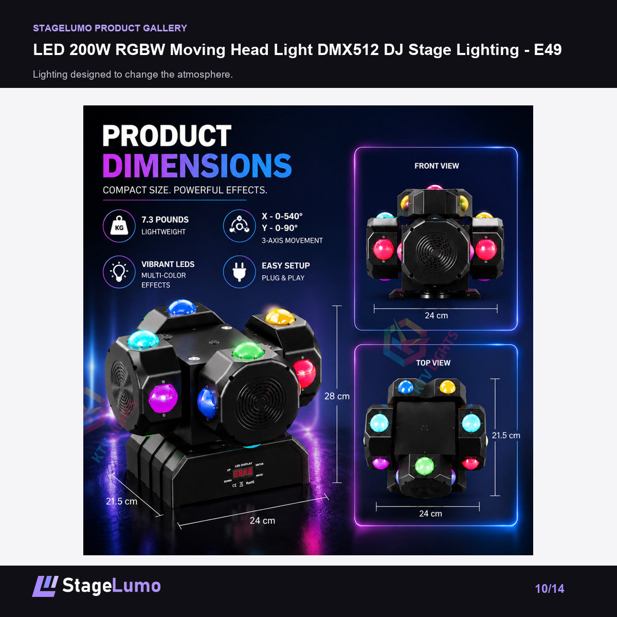 LED 200W RGBW Moving Head Light DMX512 DJ Stage Lighting - E49 - StageLumo image 10