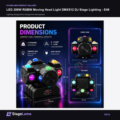 LED 200W RGBW Moving Head Light DMX512 DJ Stage Lighting - E49 - StageLumo image 10