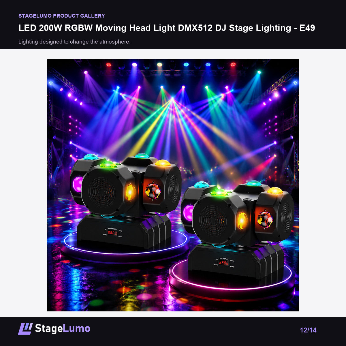 LED 200W RGBW Moving Head Light DMX512 DJ Stage Lighting - E49 - StageLumo image 12