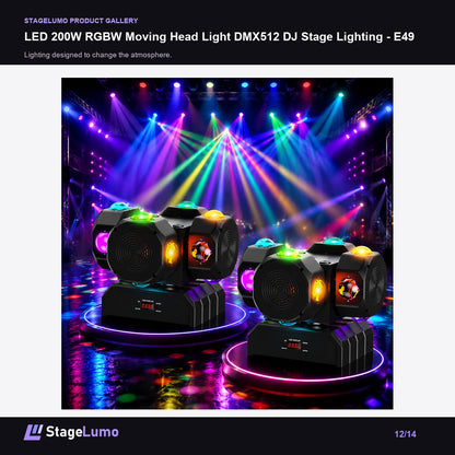 LED 200W RGBW Moving Head Light DMX512 DJ Stage Lighting - E49 - StageLumo image 12