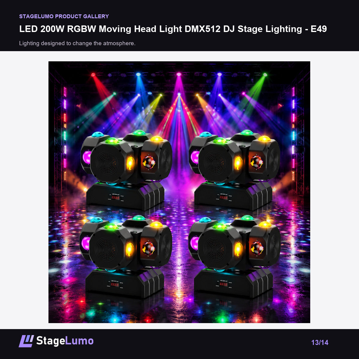 LED 200W RGBW Moving Head Light DMX512 DJ Stage Lighting - E49 - StageLumo image 13