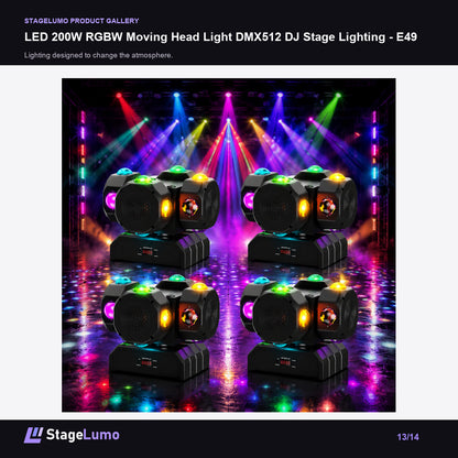 LED 200W RGBW Moving Head Light DMX512 DJ Stage Lighting - E49 - StageLumo image 13