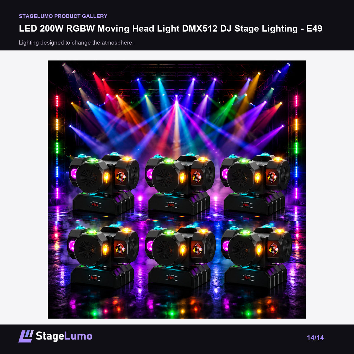 LED 200W RGBW Moving Head Light DMX512 DJ Stage Lighting - E49 - StageLumo image 14