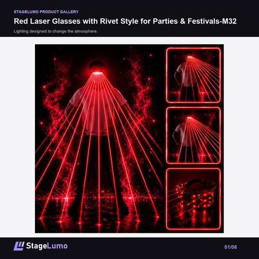 Red Laser Glasses with Rivet Style for Parties & Festivals-M32 - StageLumo image 1