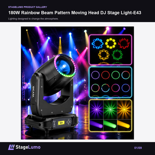 180W Rainbow Beam Pattern Moving Head DJ Stage Light-E43 - StageLumo image 1