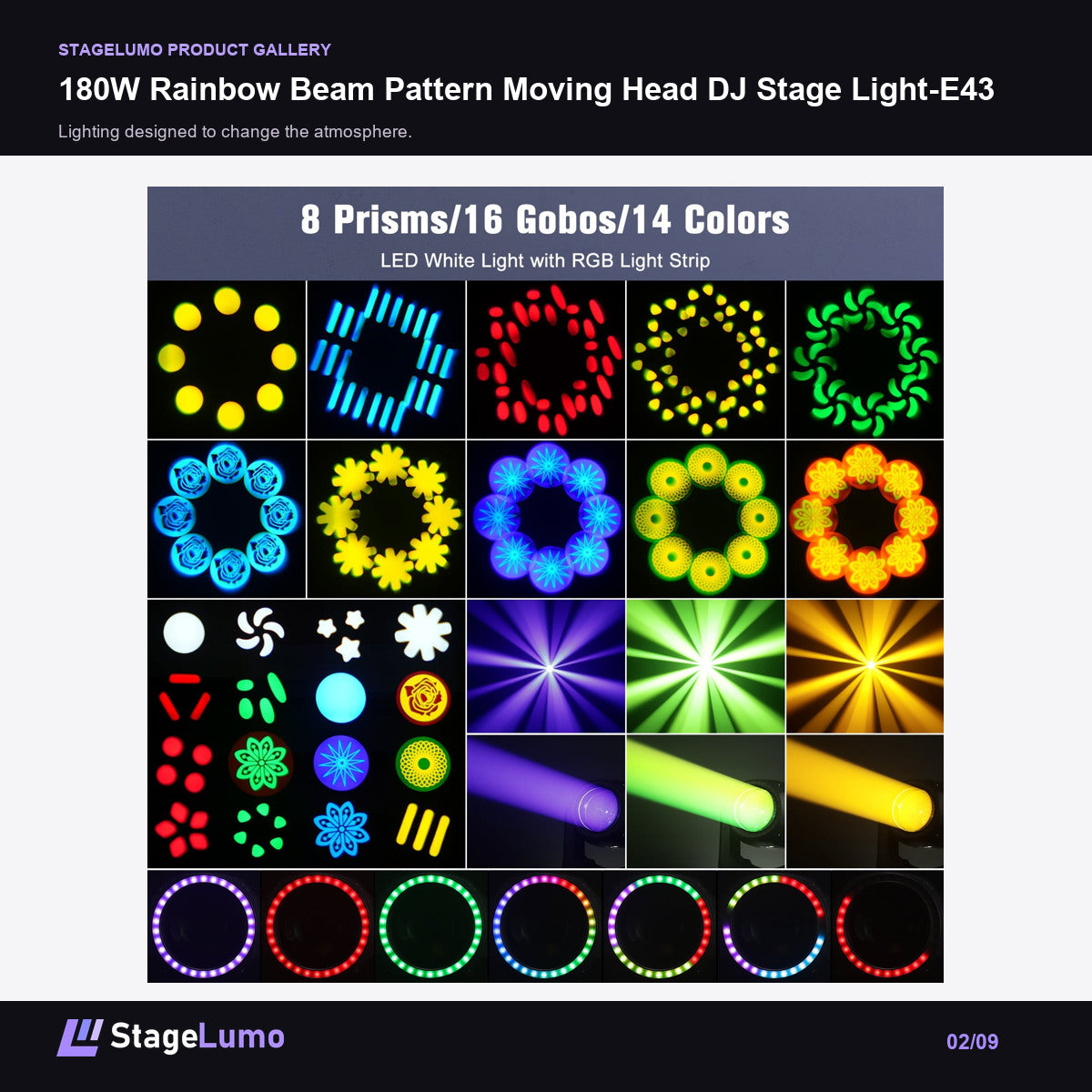 180W Rainbow Beam Pattern Moving Head DJ Stage Light-E43 - StageLumo image 2