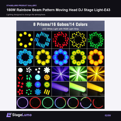 180W Rainbow Beam Pattern Moving Head DJ Stage Light-E43 - StageLumo image 2
