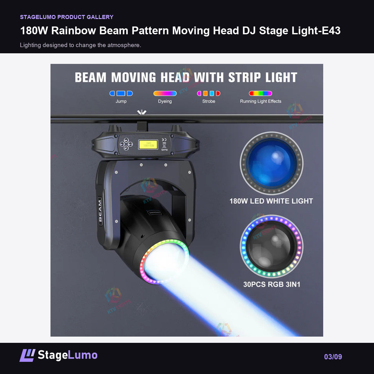 180W Rainbow Beam Pattern Moving Head DJ Stage Light-E43 - StageLumo image 3