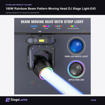 180W Rainbow Beam Pattern Moving Head DJ Stage Light-E43 - StageLumo image 3