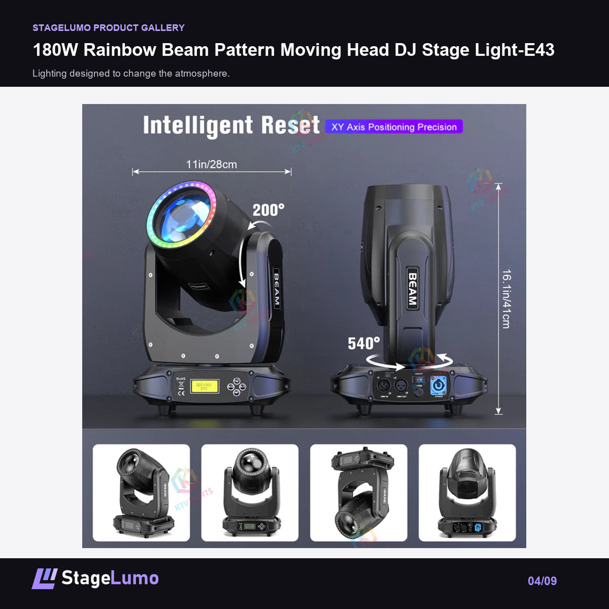 180W Rainbow Beam Pattern Moving Head DJ Stage Light-E43 - StageLumo image 4