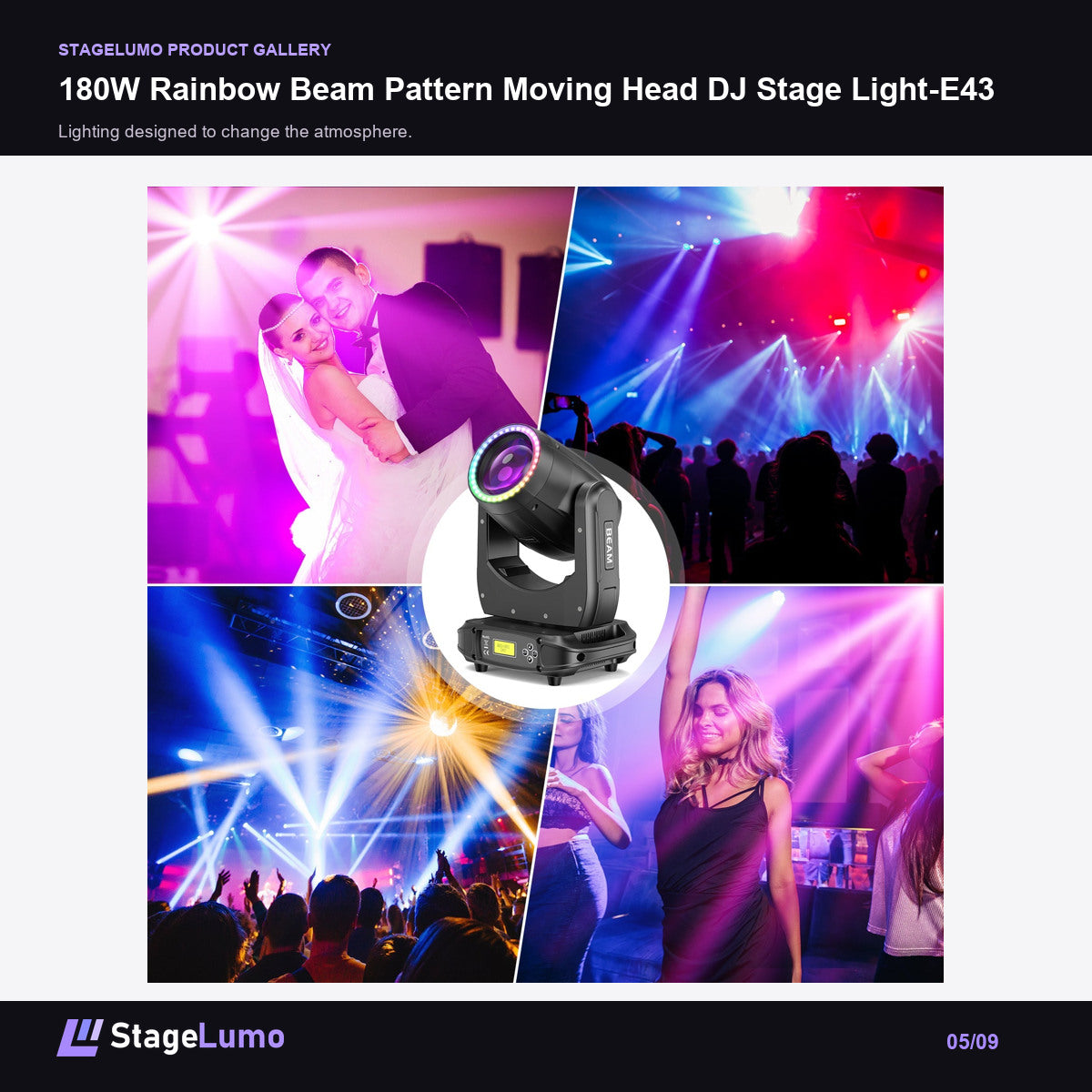 180W Rainbow Beam Pattern Moving Head DJ Stage Light-E43 - StageLumo image 5