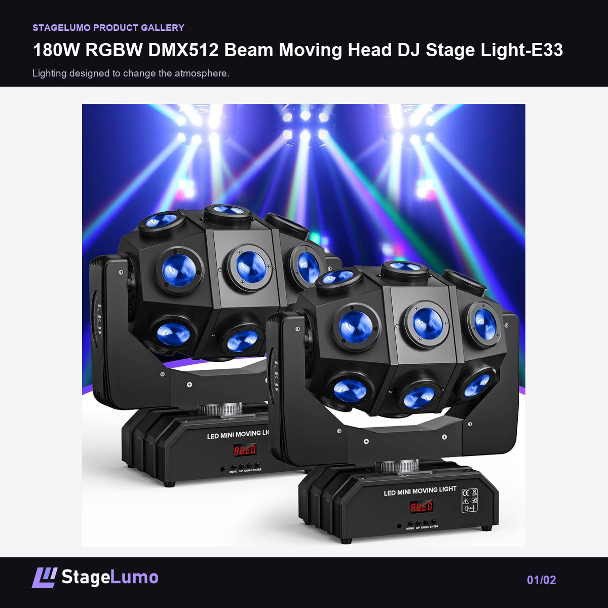 180W RGBW DMX512 Beam Moving Head DJ Stage Light-E33 - StageLumo image 1