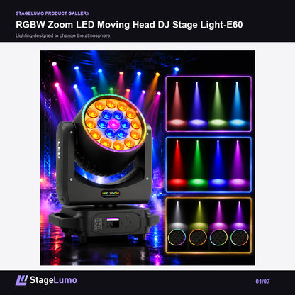 RGBW Zoom LED Moving Head DJ Stage Light-E60 - StageLumo image 1