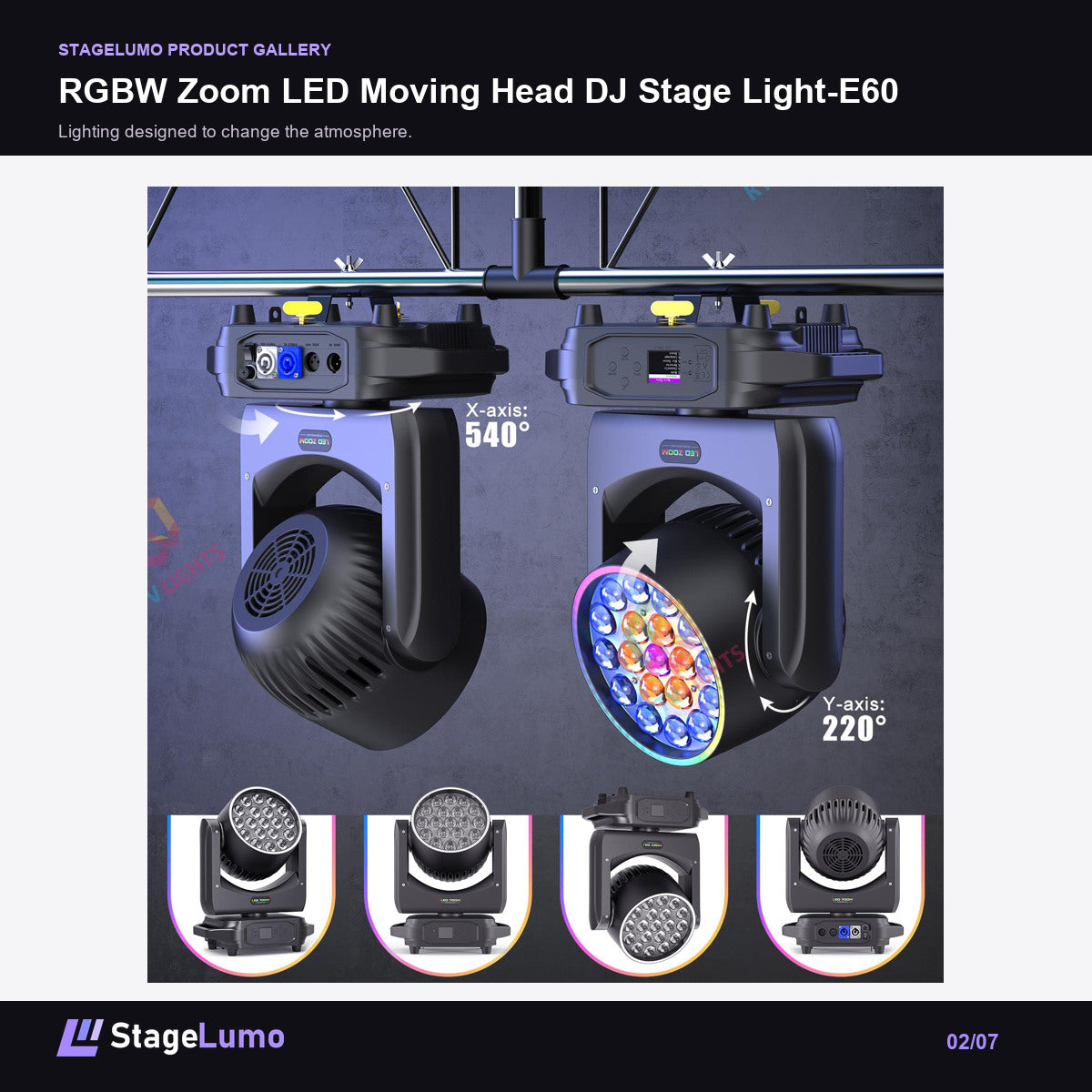 RGBW Zoom LED Moving Head DJ Stage Light-E60 - StageLumo image 2