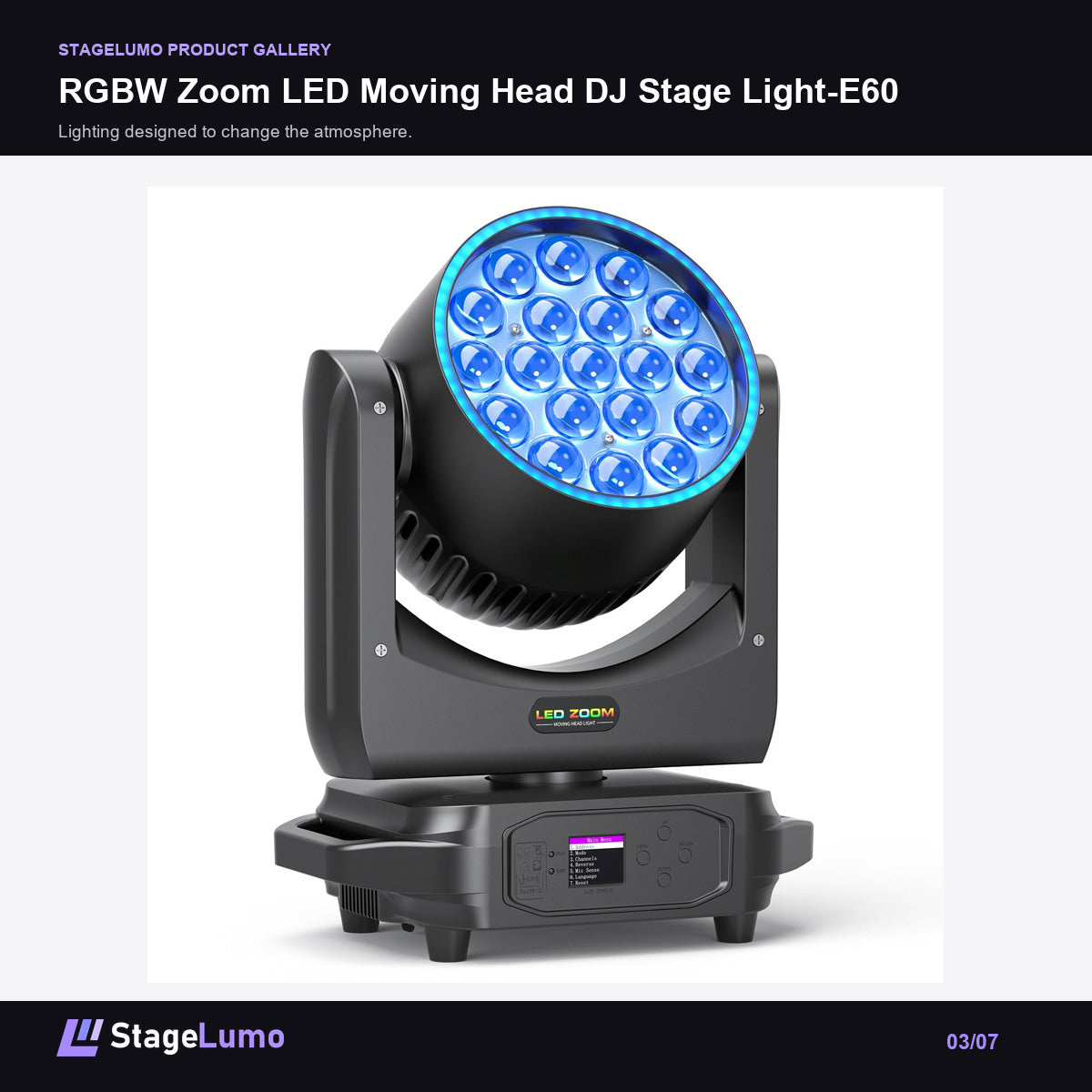 RGBW Zoom LED Moving Head DJ Stage Light-E60 - StageLumo image 3