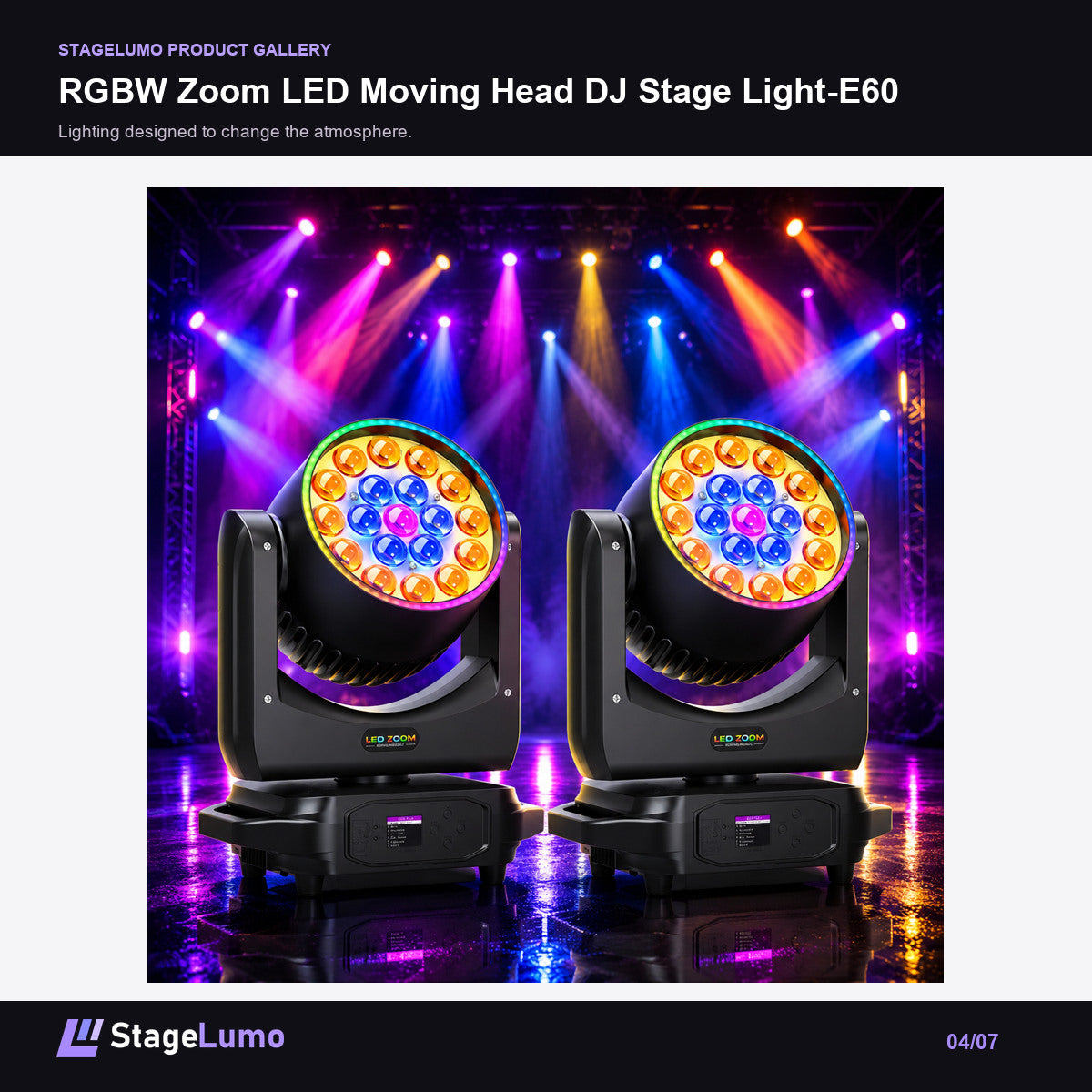 RGBW Zoom LED Moving Head DJ Stage Light-E60 - StageLumo image 4